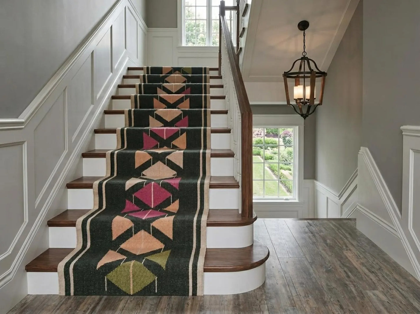 Handmade Wool Runner Rug Black Geometric Tribal Runner