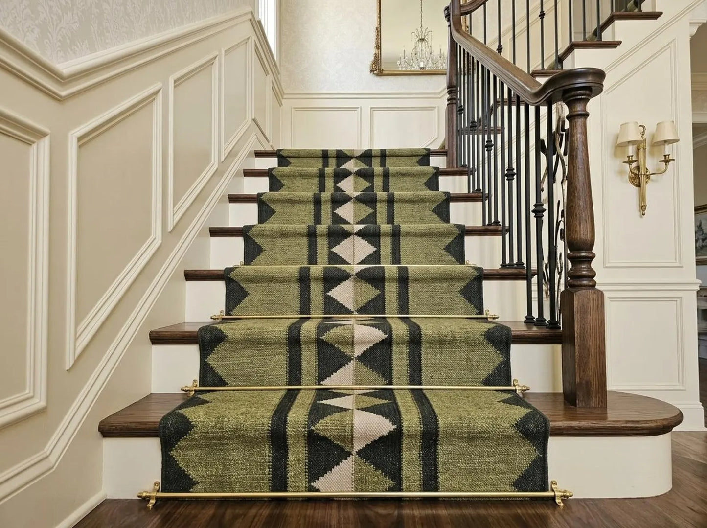 Handmade Geometric Olive Green Wool Runner Rug