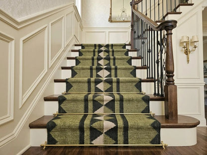 Handmade Geometric Olive Green Wool Runner Rug
