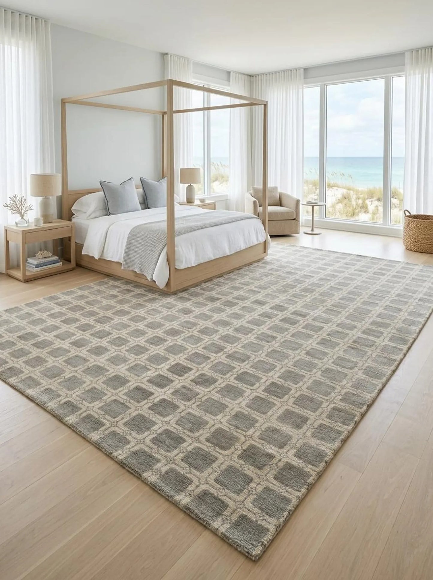 Handmade Modern-Style Area Rug, Beige Taupe Vintage-Inspired Rug