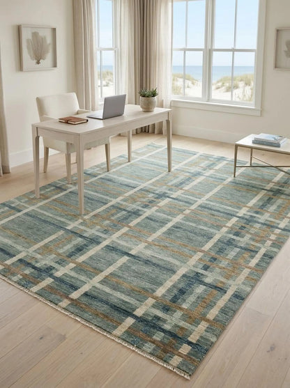 Rustic Slate Blue Checkered Custom Size US UK Interior Decor Rug