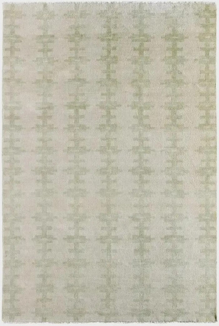Handmade Green Wool Geometric Rug – Large Abstract Area Oushak Rug
