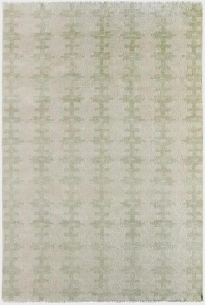 Handmade Green Wool Geometric Rug – Large Abstract Area Oushak Rug