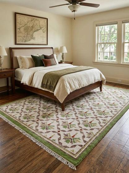 Olive Trellis Lattice Sage Green & Cream Oushak Rug