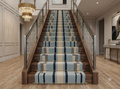 Blue Striped Wool Flatweave Runner Rug Modern Kitchen Runner