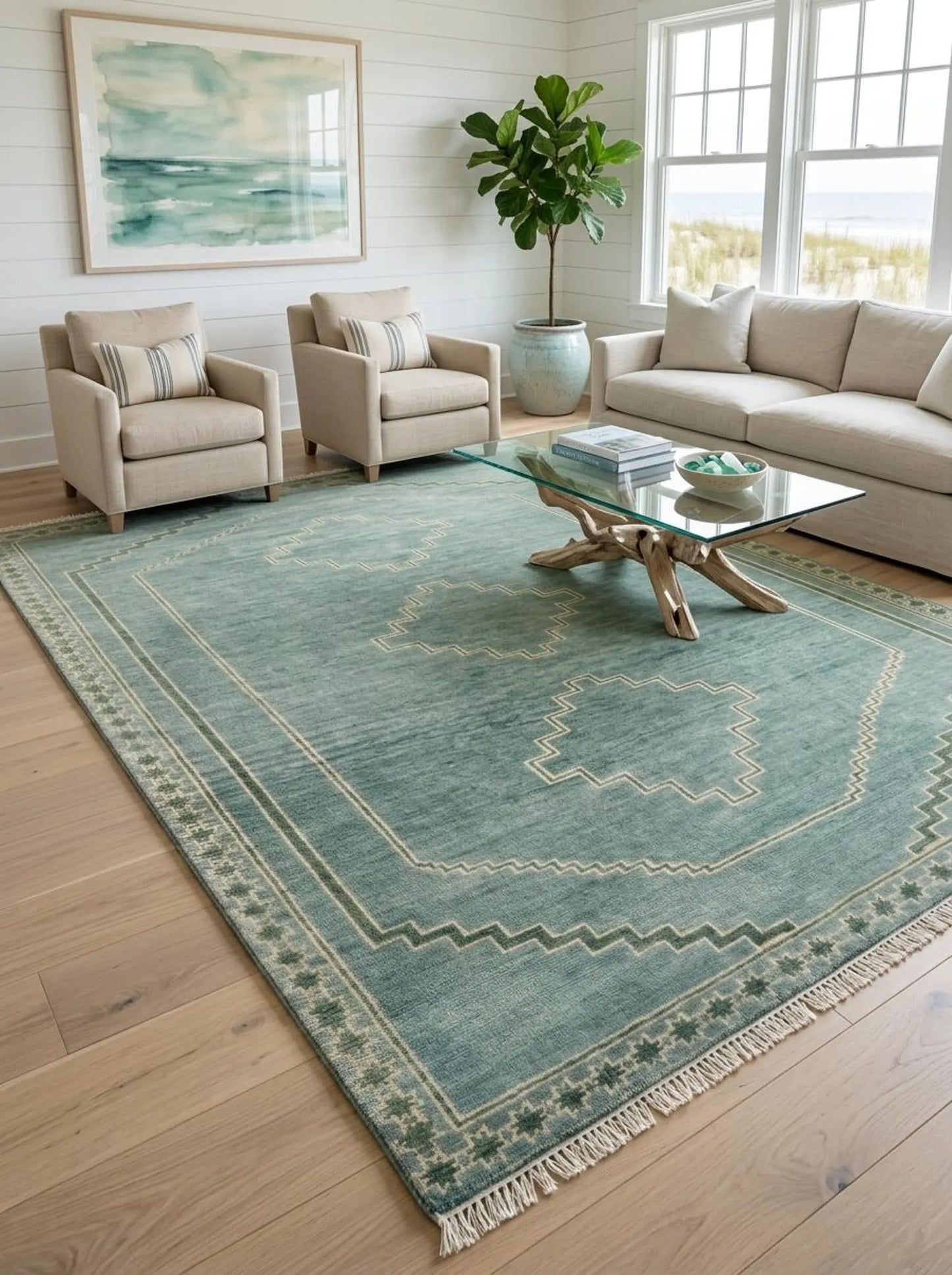 Aqua Heritage Geometric Boho Neutral Living Room Rug