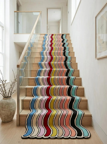 Hand Tufted Wool Runner Rug, Colorful Wavy Stripe Hallway Carpet