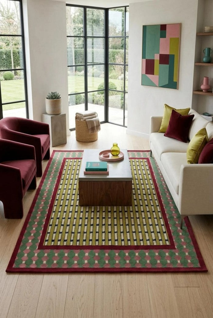 Modern Hand-Tufted Wool Rug, Geometric Area Carpet, Colorful Designer Rug
