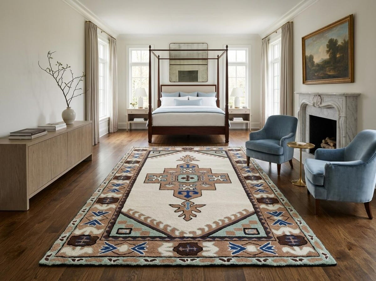 Southwestern Hand Tufted Wool Rug, Tribal Area Rug, Navajo Inspired Carpet