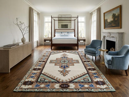 Southwestern Hand Tufted Wool Rug, Tribal Area Rug, Navajo Inspired Carpet