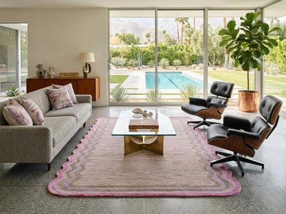 Hand Tufted Wool Carpet, Pink Scalloped Rug, Custom Shape Area Rug