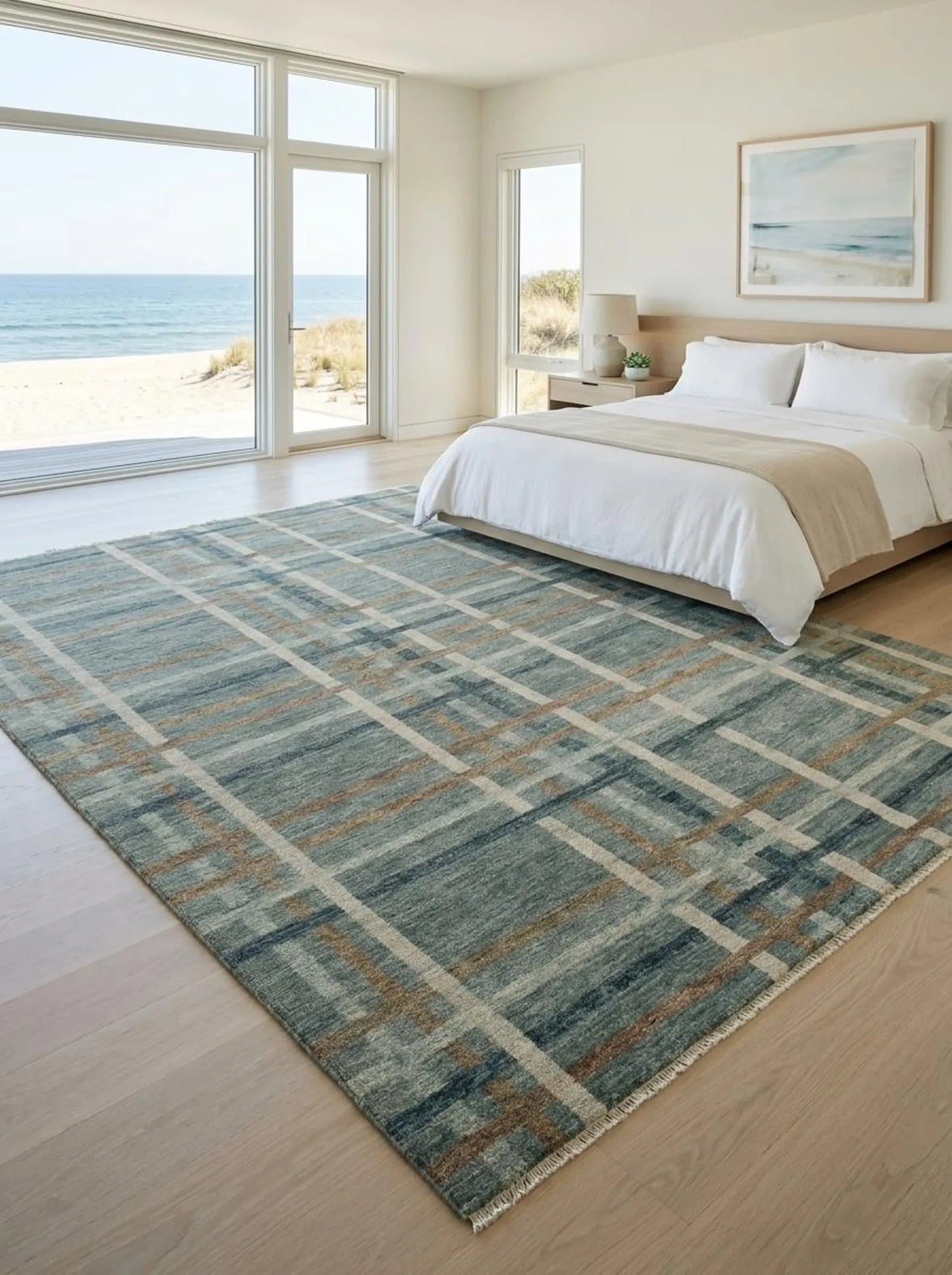 Rustic Slate Blue Checkered Custom Size US UK Interior Decor Rug