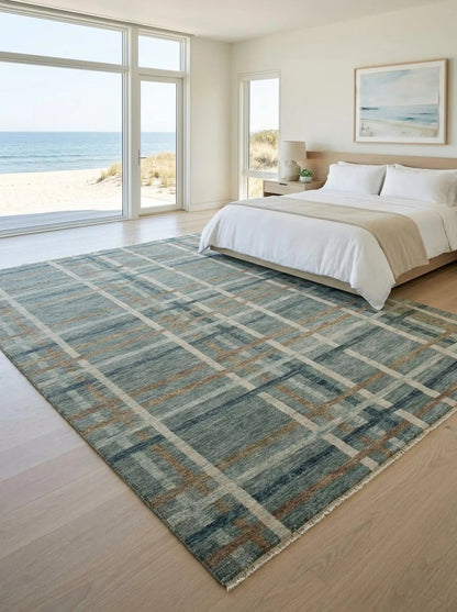 Rustic Slate Blue Checkered Custom Size US UK Interior Decor Rug