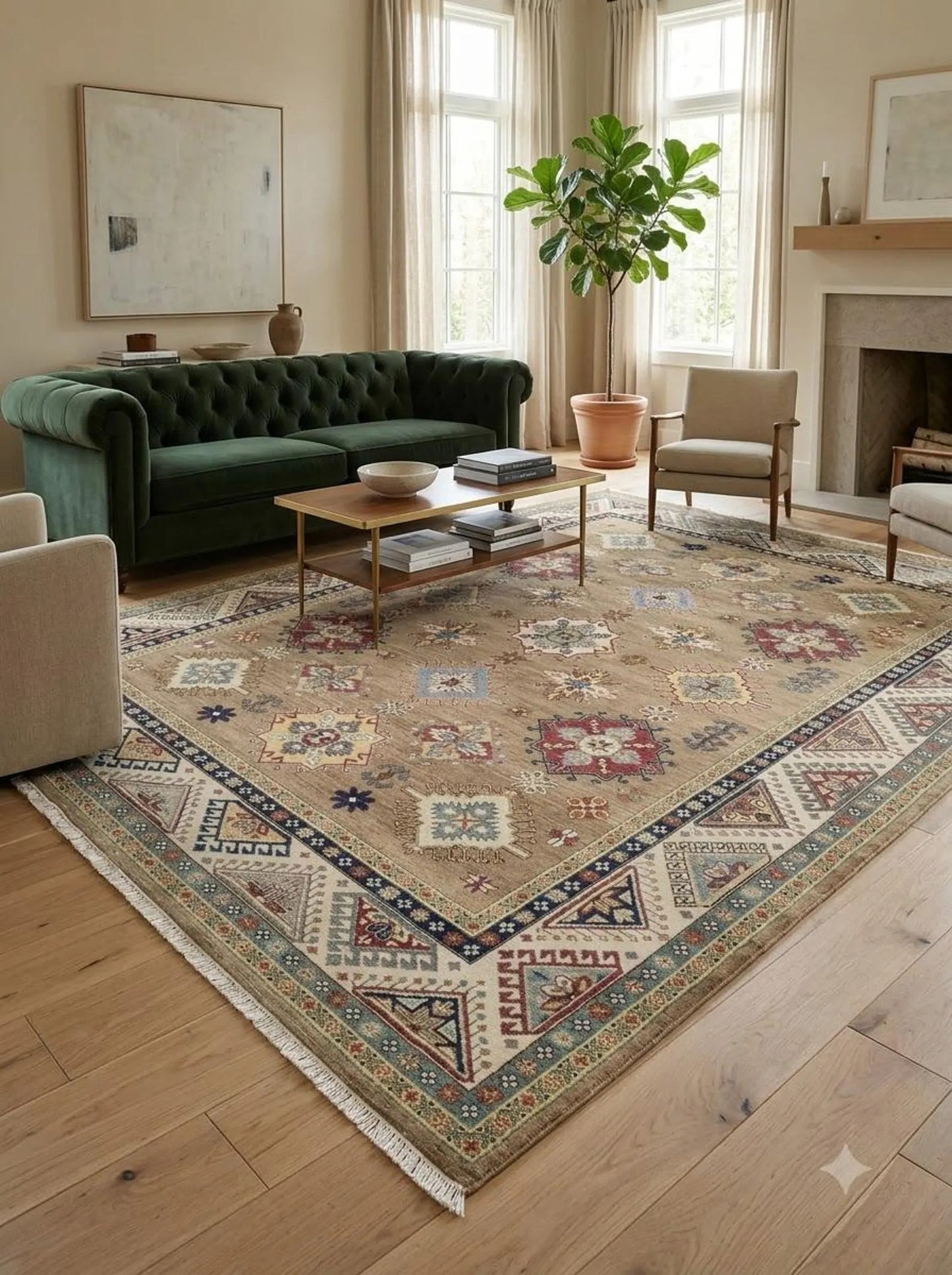 Multicolor Medallion Hand Knotted Wool Rug