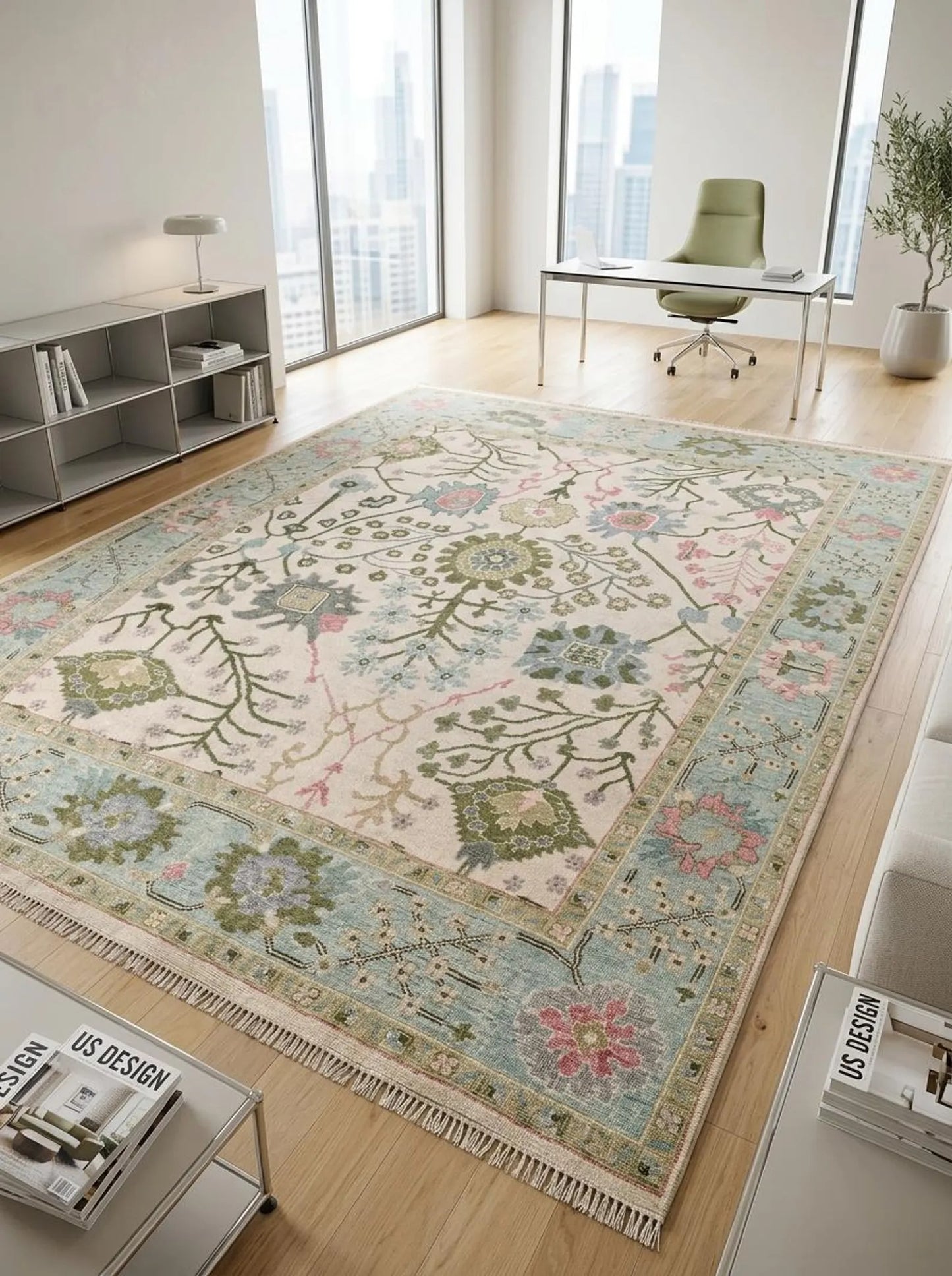 Vintage Floral Hand Knotted Persian Style Wool Area Rug