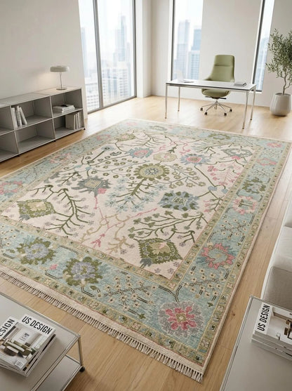 Vintage Floral Hand Knotted Persian Style Wool Area Rug