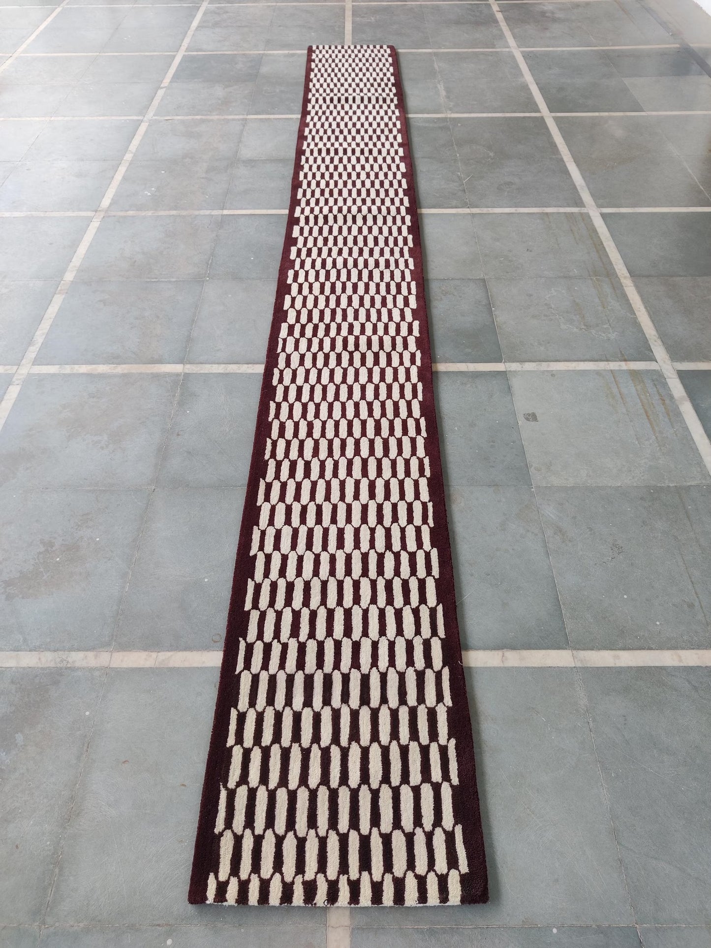 Burgundy Wool Stair Runner Rug, Hand Tufted Hallway Runner