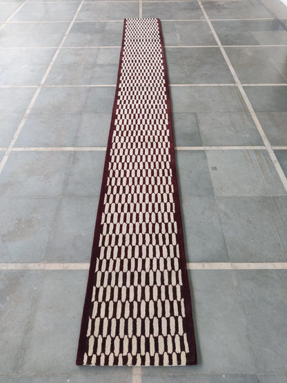 Burgundy Wool Stair Runner Rug, Hand Tufted Hallway Runner