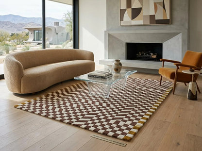 Checkerboard Geometric Rug, Mauve & Ivory Modern Abstract  Tufted Area Rug