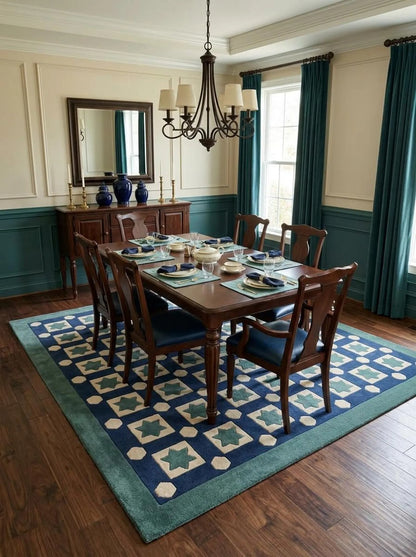Blue Hand-Tufted Wool Rug,Custom Size Living Room Wool Carpet, Designer Carpet