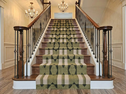 Olive Green Wool Runner Rug, Handmade Geometric Hallway Runner
