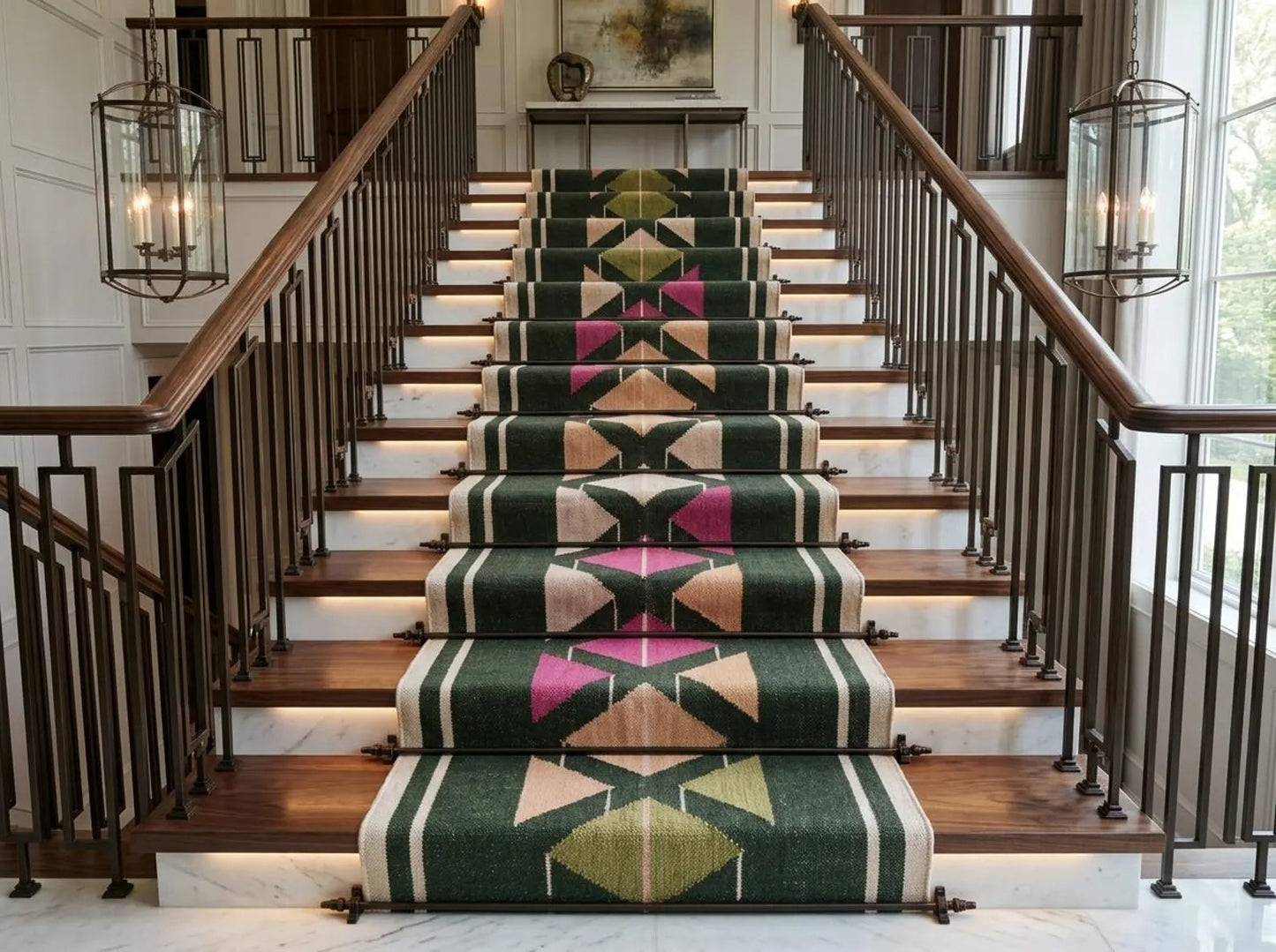Handmade Wool Runner Rug Black Geometric Tribal Runner