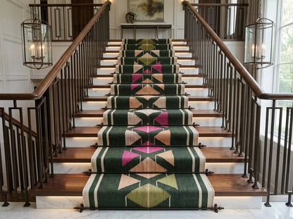 Handmade Wool Runner Rug Black Geometric Tribal Runner