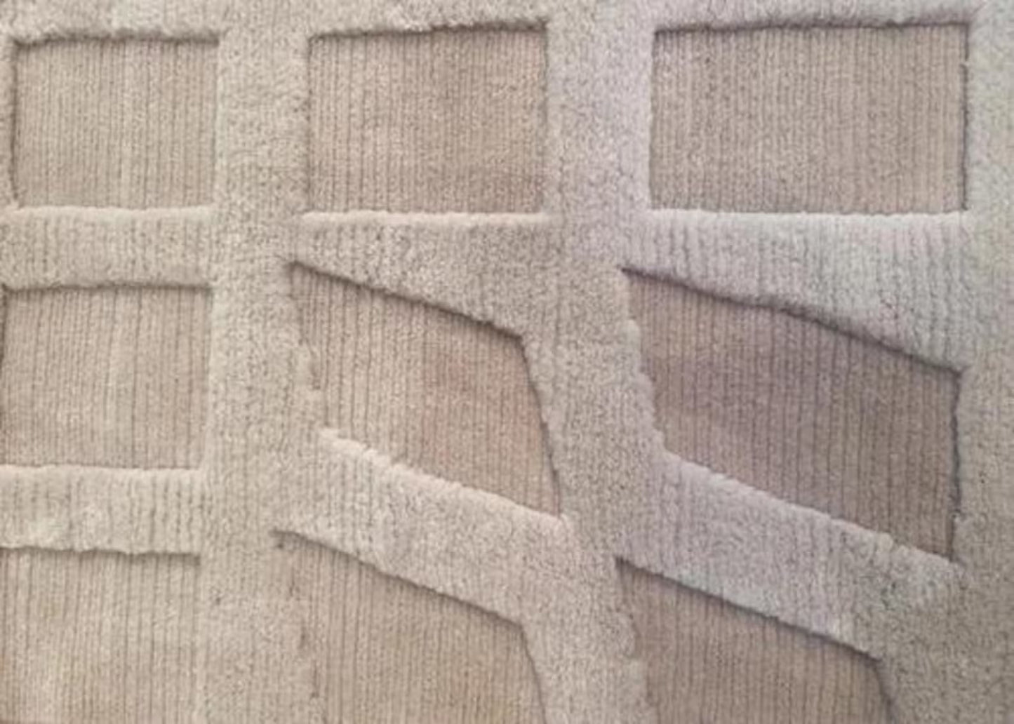 Geometric Grid Plaid Neutral-Tone Rug, Hand-Knotted Beige Wool Rug