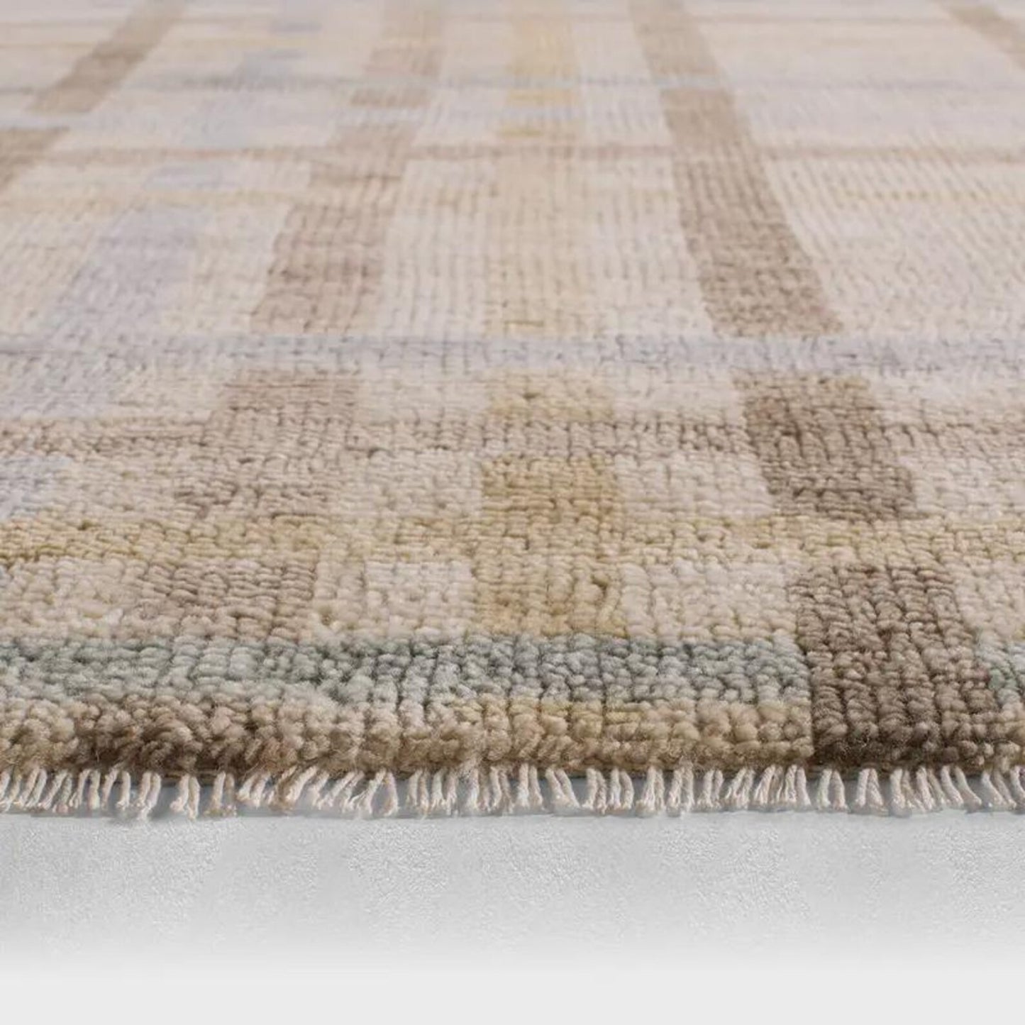 Neutral Beige Blue Gray Turkish-Style Area Rug