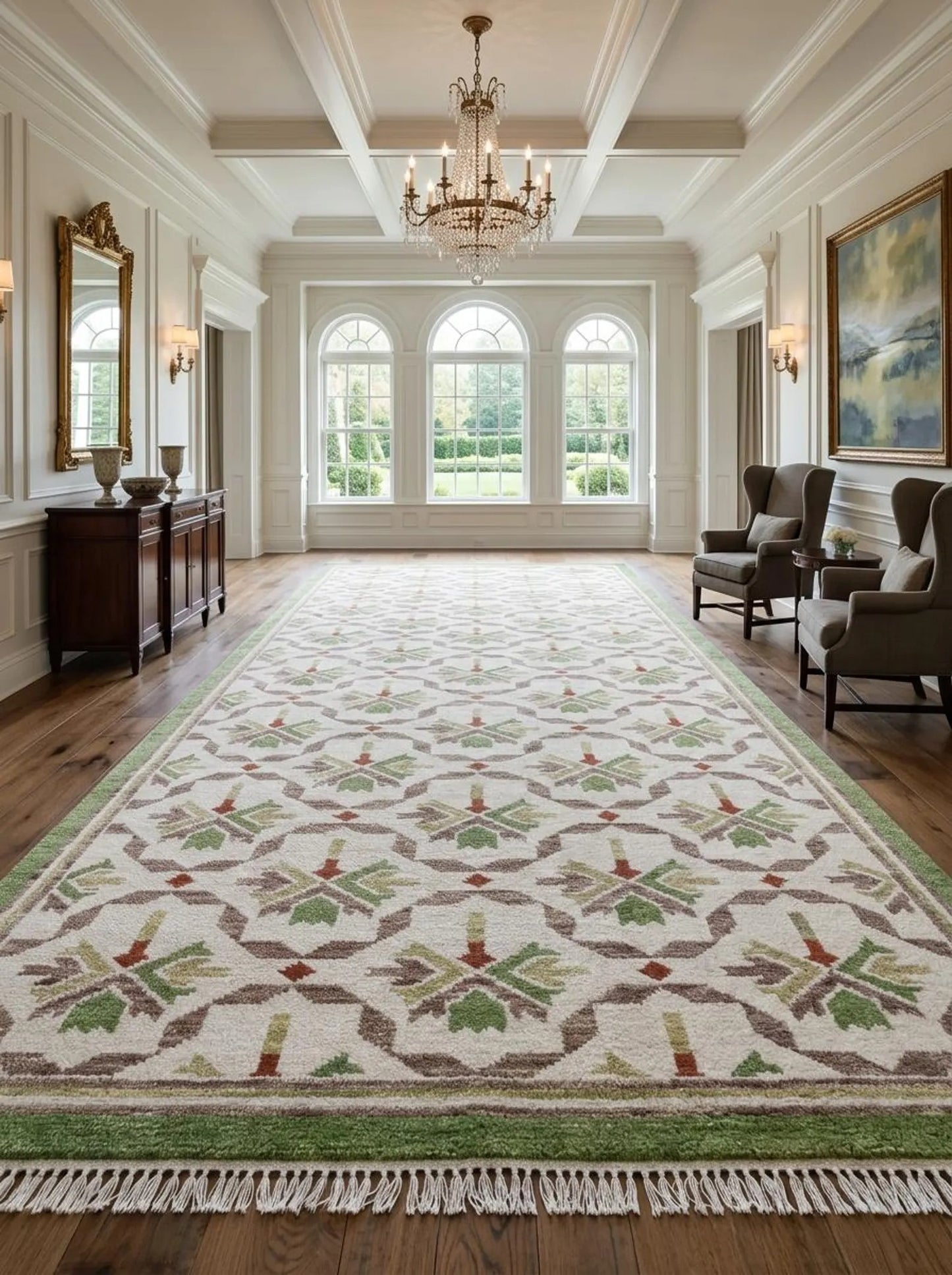 Olive Trellis Lattice Sage Green & Cream Oushak Rug