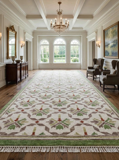 Olive Trellis Lattice Sage Green & Cream Oushak Rug