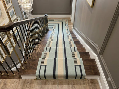 Blue Striped Wool Flatweave Runner Rug Modern Kitchen Runner
