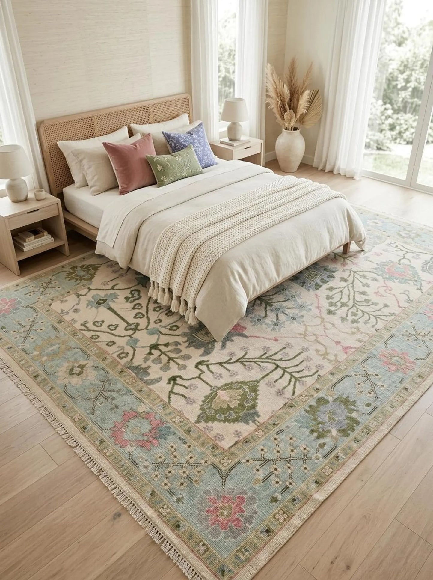 Vintage Floral Hand Knotted Persian Style Wool Area Rug