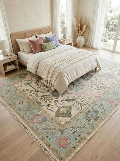 Vintage Floral Hand Knotted Persian Style Wool Area Rug