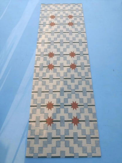 Hand-Tufted Wool Runner Light Blue, Terracotta Rust Stair Runner