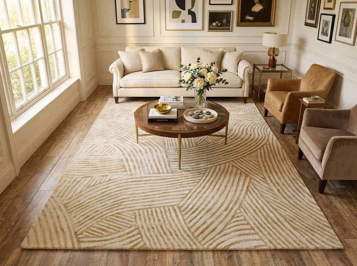 Hand Tufted Wool Area Rug, Modern Abstract Beige Cream Carpet