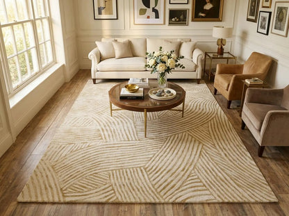 Hand Tufted Wool Area Rug, Modern Abstract Beige Cream Carpet