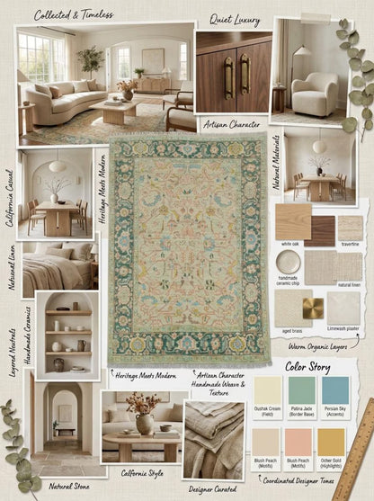Traditional Pastel Floral Anatolian Hand Knotted Oushak Rug