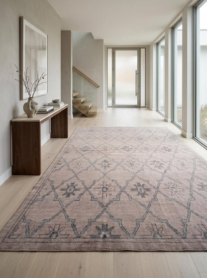 Neutral Diamond Lattice Hand Knotted Rug