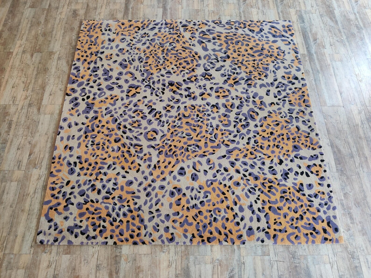 Leopard Print Area Rug, Modern Animal Pattern Rug, Purple Gold Wool Tufted Rug