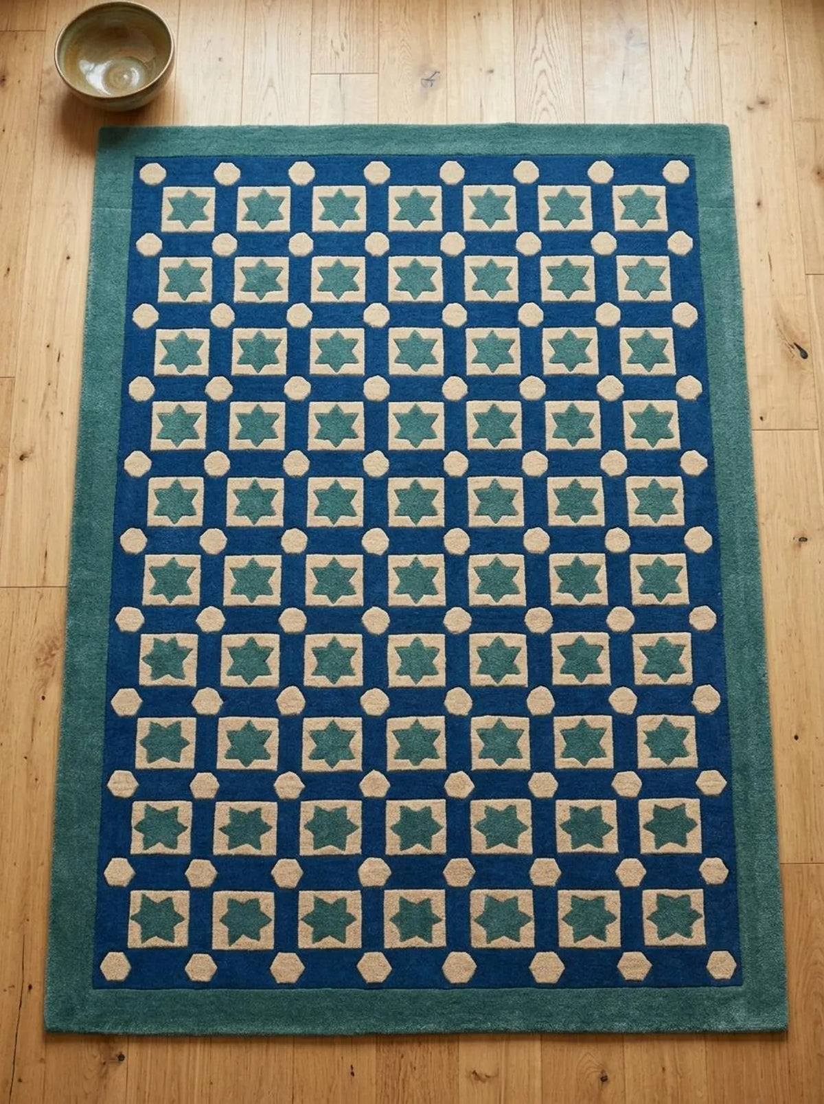 Blue Hand-Tufted Wool Rug,Custom Size Living Room Wool Carpet, Designer Carpet