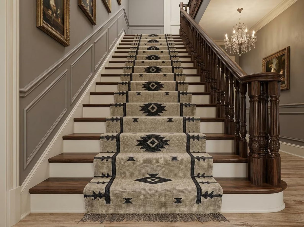 Handmade Wool Jute Kilim Black And Beige Color Runner Rug