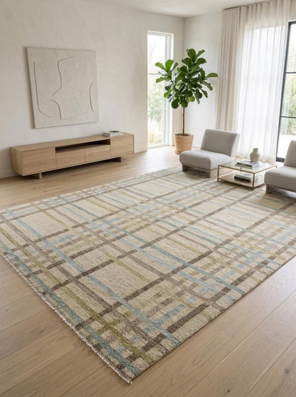 Neutral Beige Blue Gray Turkish-Style Area Rug