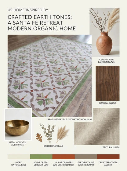 Olive Trellis Lattice Sage Green & Cream Oushak Rug