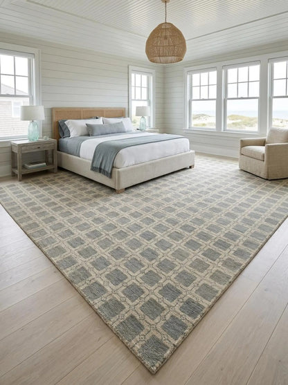 Handmade Modern-Style Area Rug, Beige Taupe Vintage-Inspired Rug