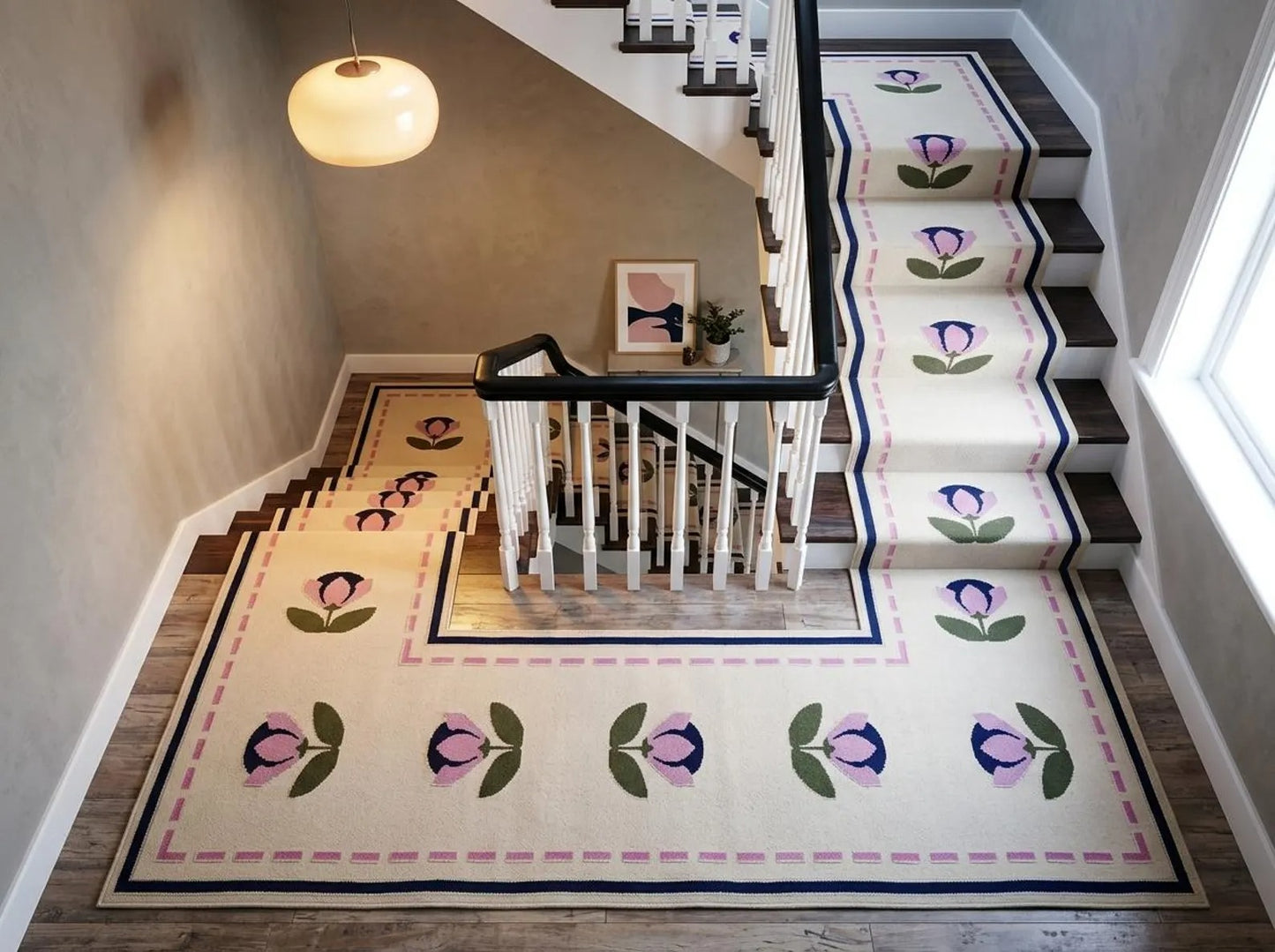 Handwoven Pink Floral Wool Flatweave Runner Rug