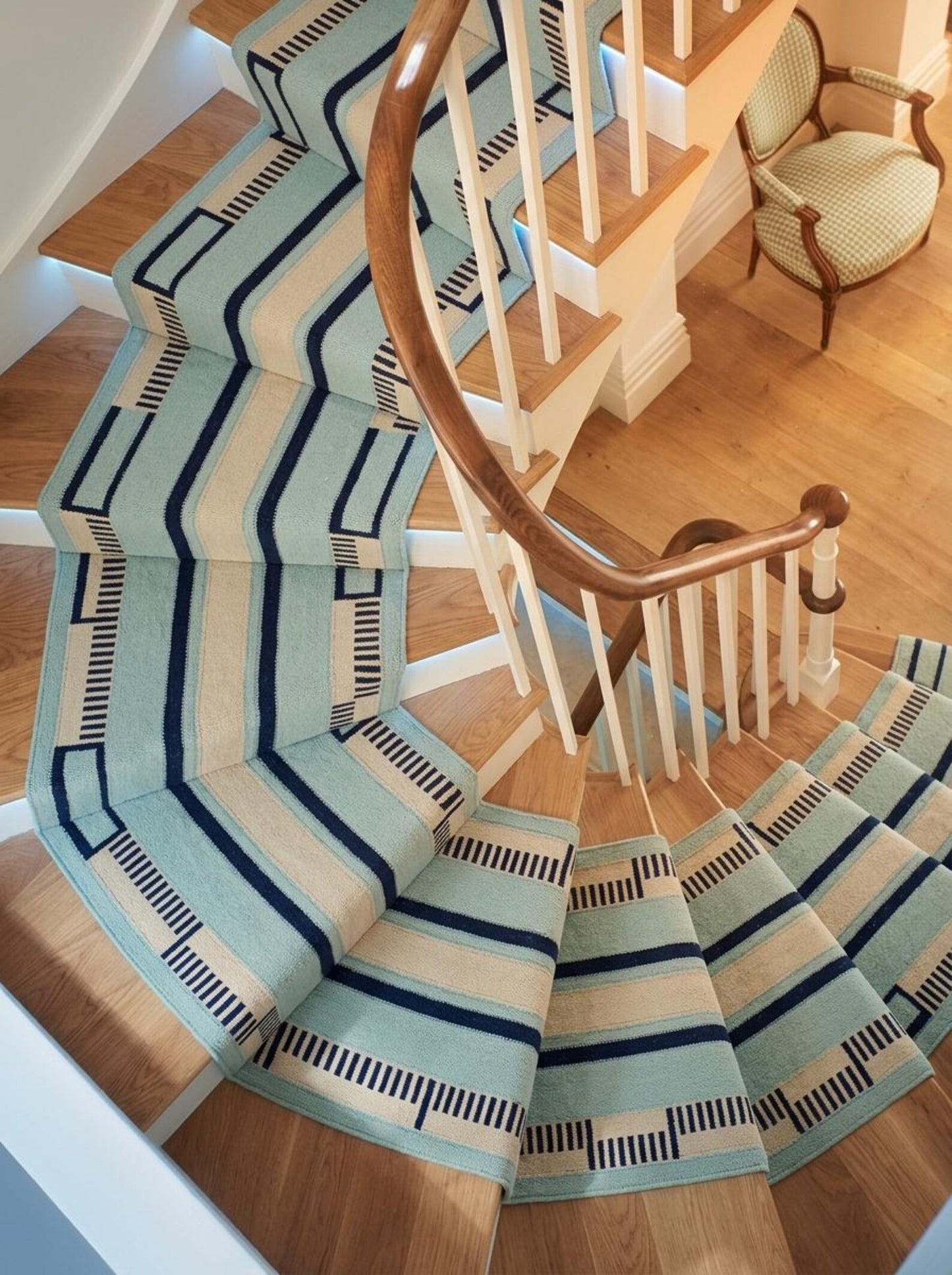 Blue Striped Wool Flatweave Runner Rug Modern Kitchen Runner