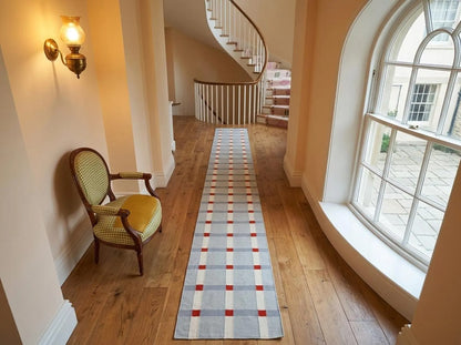 Handwoven Wool Runner Rug, Plaid Hallway Wool Checkered Runner