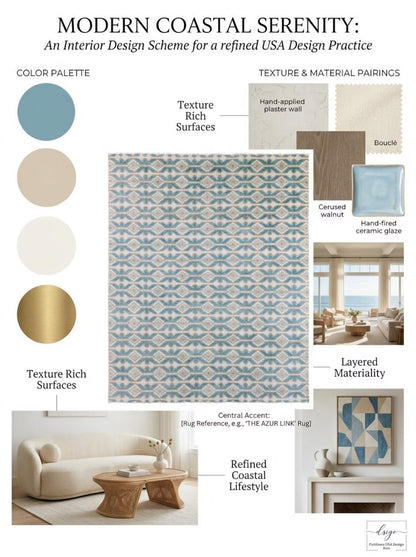 Hand-Knotted Wool Oushak Rug Blue & Ivory Modern-Style Carpet