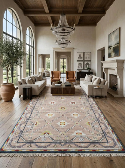 Luxury Blush Oushak Floor Rug for Living Room Bedroom